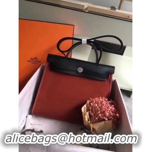 Best Product Hermes Herbag 31CM Original Canvas Leather & Calfskin 45987 Wine&Black