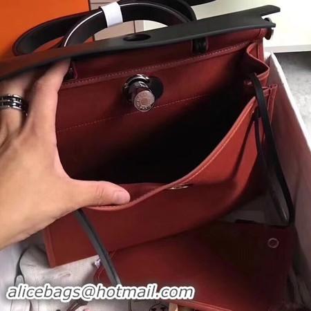 Best Product Hermes Herbag 31CM Original Canvas Leather & Calfskin 45987 Wine&Black