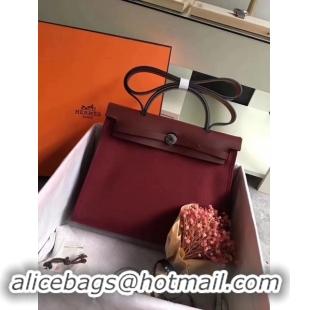 Cheap Price Hermes Herbag 31CM Original Canvas Leather & Calfskin 45987 Wine