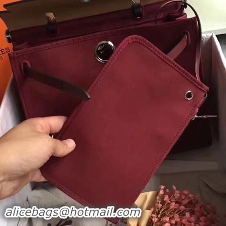 Cheap Price Hermes Herbag 31CM Original Canvas Leather & Calfskin 45987 Wine