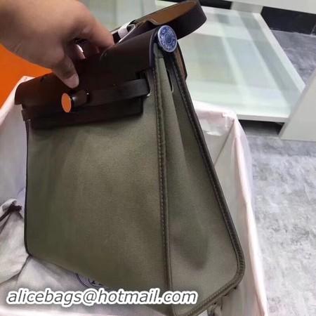 Charming Hermes Herbag 31CM Original Canvas Leather & Calfskin 45987 Atrovirens&Black