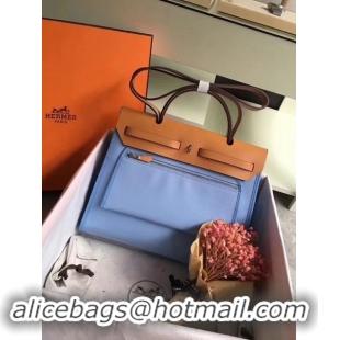 Good Taste Hermes Herbag 31CM Original Canvas Leather & Calfskin 45987 Skyblue&Brown