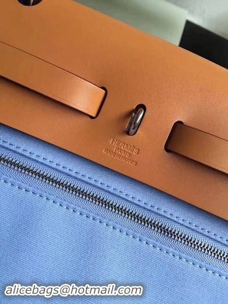 Good Taste Hermes Herbag 31CM Original Canvas Leather & Calfskin 45987 Skyblue&Brown