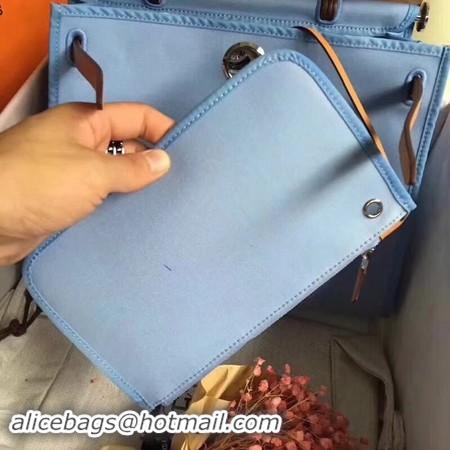 Good Taste Hermes Herbag 31CM Original Canvas Leather & Calfskin 45987 Skyblue&Brown