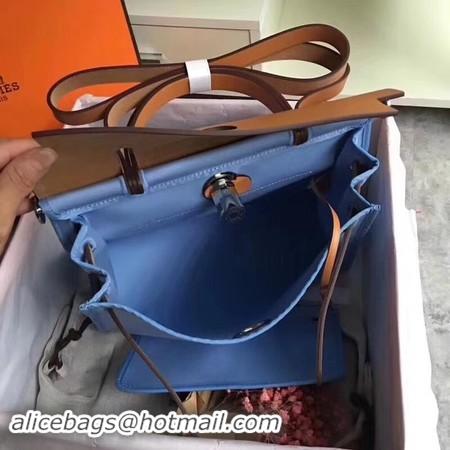 Good Taste Hermes Herbag 31CM Original Canvas Leather & Calfskin 45987 Skyblue&Brown