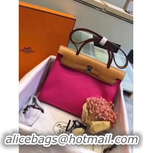 Good Product Hermes Herbag 31CM Original Canvas Leather & Calfskin 45987 Pink&Brown