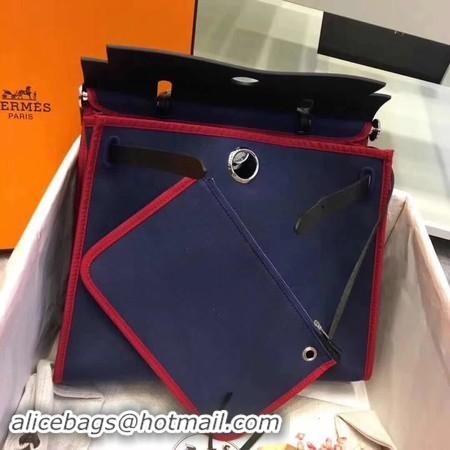 Discount Hermes Herbag 31CM Original Canvas Leather & Calfskin 45987 Black&Blue