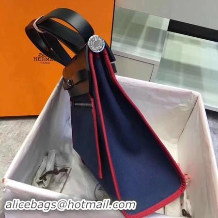 Discount Hermes Herbag 31CM Original Canvas Leather & Calfskin 45987 Black&Blue