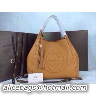 Classic Gucci Soho Medium Tote Bag Calfskin Leather 308982 Light Brown