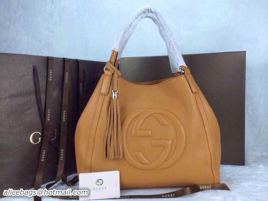 Classic Gucci Soho Medium Tote Bag Calfskin Leather 308982 Light Brown