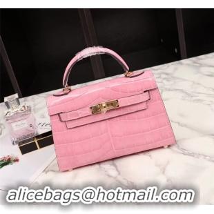 Crafted Hermes Kelly 19cm Tote Bag crocodile Leather KL19 pink