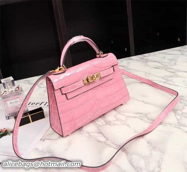 Crafted Hermes Kelly 19cm Tote Bag crocodile Leather KL19 pink