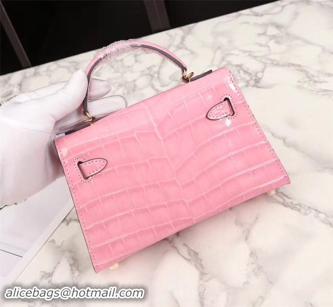 Crafted Hermes Kelly 19cm Tote Bag crocodile Leather KL19 pink