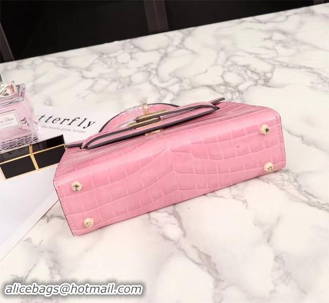 Crafted Hermes Kelly 19cm Tote Bag crocodile Leather KL19 pink