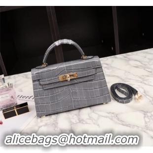 Popular Style Hermes Kelly 19cm Tote Bag crocodile Leather KL19 grey