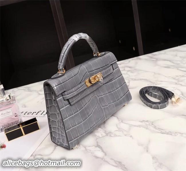 Popular Style Hermes Kelly 19cm Tote Bag crocodile Leather KL19 grey