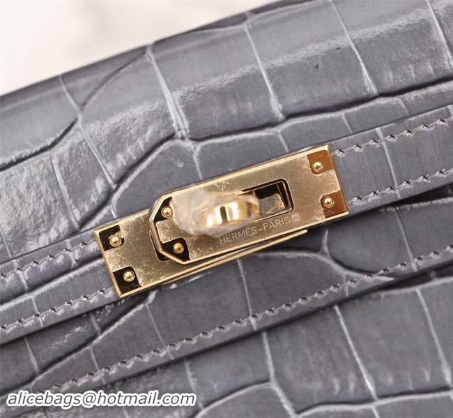 Popular Style Hermes Kelly 19cm Tote Bag crocodile Leather KL19 grey