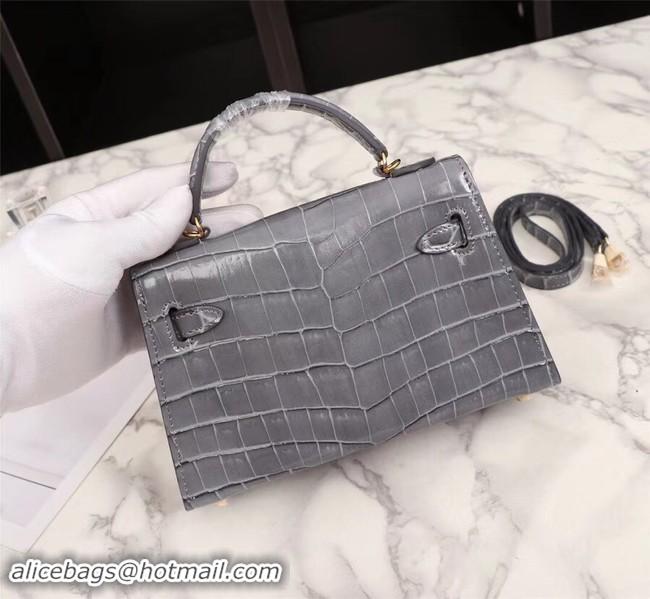 Popular Style Hermes Kelly 19cm Tote Bag crocodile Leather KL19 grey