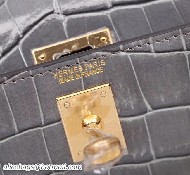 Popular Style Hermes Kelly 19cm Tote Bag crocodile Leather KL19 grey