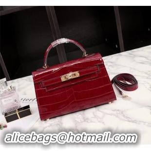 Discount Hermes Kelly 19cm Tote Bag crocodile Leather KL19 fuchsia