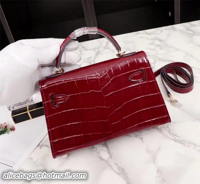 Discount Hermes Kelly 19cm Tote Bag crocodile Leather KL19 fuchsia