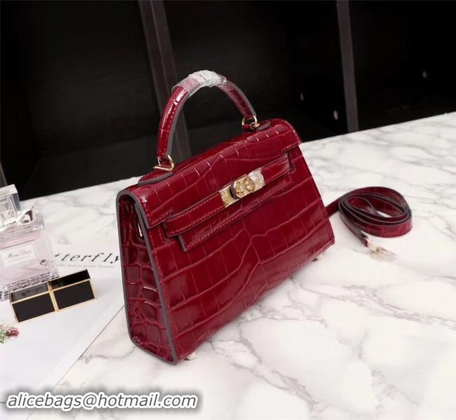 Discount Hermes Kelly 19cm Tote Bag crocodile Leather KL19 fuchsia