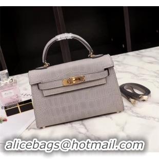 Top Quality Hermes Kelly 19cm Tote Bag crocodile Leather KL19 light gray