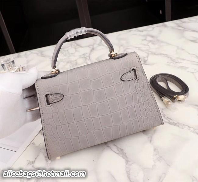 Top Quality Hermes Kelly 19cm Tote Bag crocodile Leather KL19 light gray