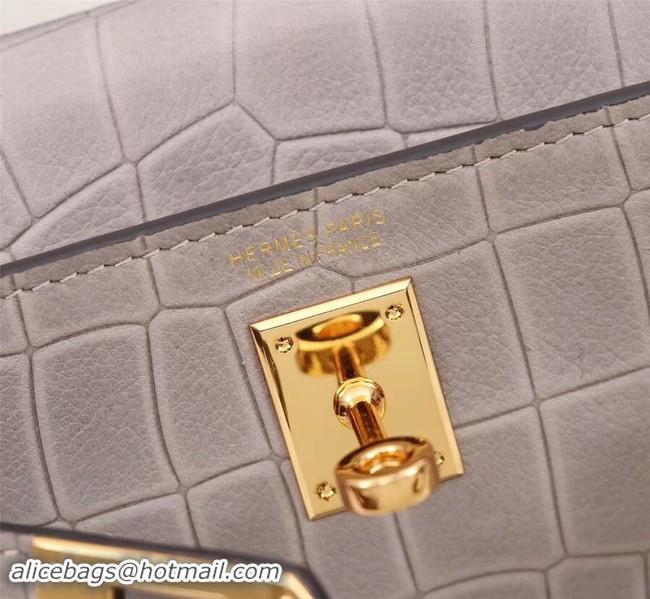 Top Quality Hermes Kelly 19cm Tote Bag crocodile Leather KL19 light gray