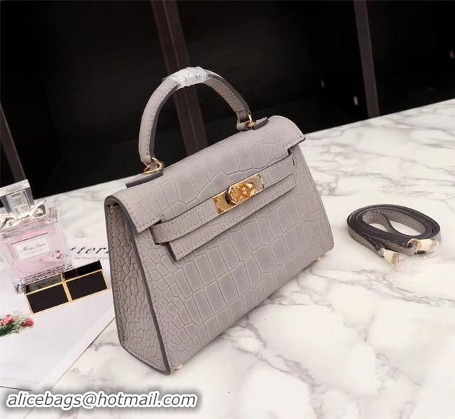 Top Quality Hermes Kelly 19cm Tote Bag crocodile Leather KL19 light gray