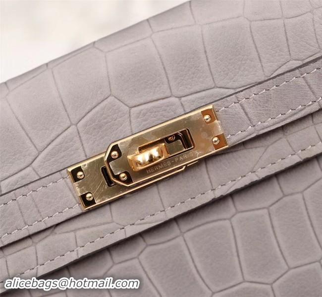 Top Quality Hermes Kelly 19cm Tote Bag crocodile Leather KL19 light gray