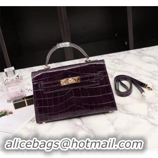 New Design Hermes Kelly 19cm Tote Bag crocodile Leather KL19 purple