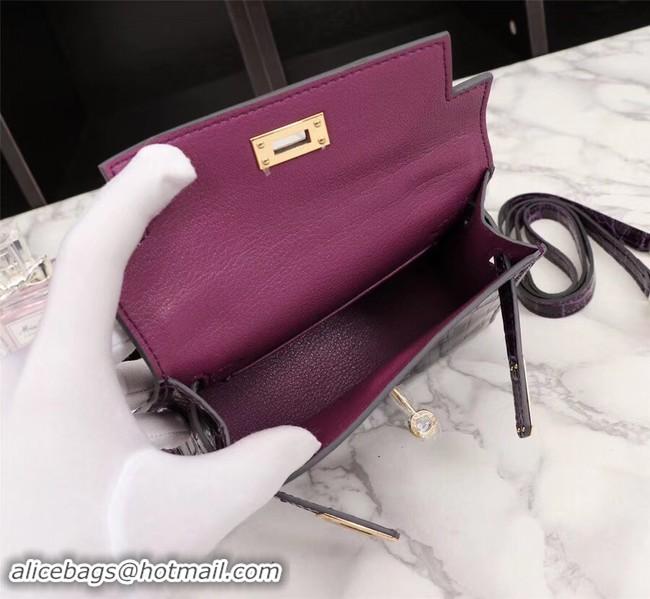 New Design Hermes Kelly 19cm Tote Bag crocodile Leather KL19 purple