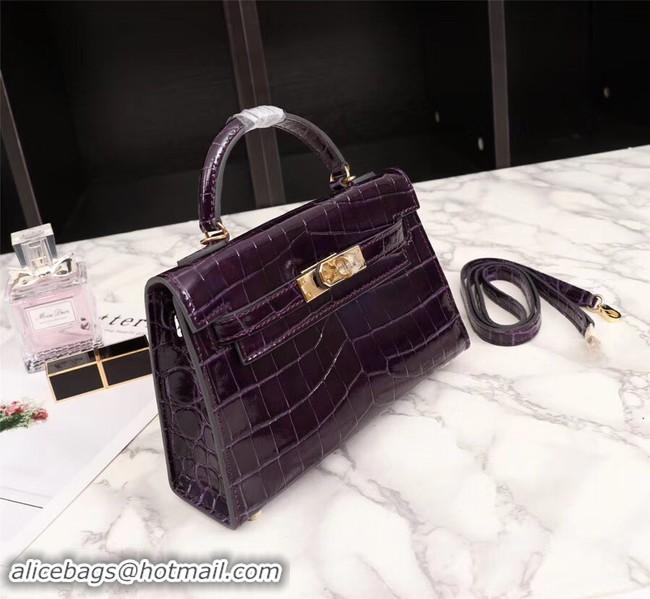 New Design Hermes Kelly 19cm Tote Bag crocodile Leather KL19 purple