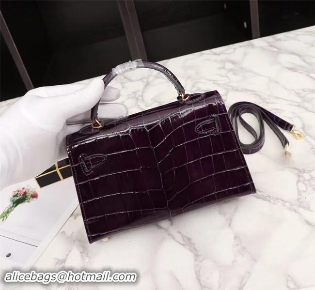 New Design Hermes Kelly 19cm Tote Bag crocodile Leather KL19 purple