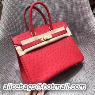 Discount Hermes Real ostrich leather birkin bag BK35 red