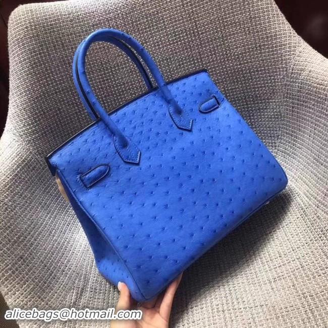 Good Product Hermes Real ostrich leather birkin bag BK35 blue