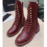 Stylish Chanel Calfskin Lace-Ups Boots G34953 Burgundy 2019