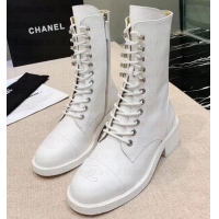 Most Popular Chanel Calfskin Lace-Ups Boots G34953 White 2019