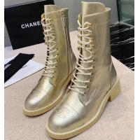 Discount Chanel Calfskin Lace-Ups Boots G34953 Metallic Gold 2019