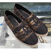 Luxury Chanel Tweed and Grosgrain Espadrilles G29762 Black/Gold 2019