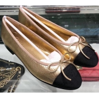 Best Price Chanel Tweed and Grosgrain Classic Bow Ballerinas Flats G02819 Black/Crinkled Gold 2019