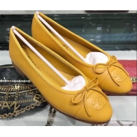 Discounts Chanel Metallic Grained Calfskin Classic Bow Ballerinas Flats G02819 Yellow 2019