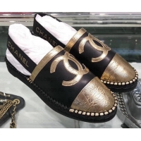 Classic Chanel CC Logo Espadrilles Sandals G02833 Black/Gold 2019