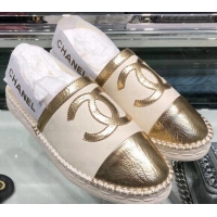 Stylish Chanel CC Logo Espadrilles Sandals G02833 Creamy/Gold 2019