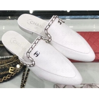 Classic Hot Chanel Chain Around Mules Slippers Sandals G34926 White 2019