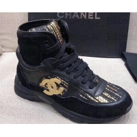 Fashion Chanel CC Logo High-top Sneakers G35060 Black/Gold 2019