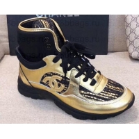 Good Taste Chanel CC Logo High-top Sneakers G35060 Gold/Black 2019