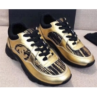 Luxury Chanel CC Logo Sneakers G34360 Gold/Black 2019