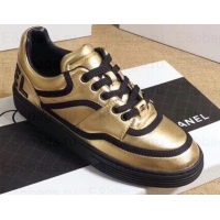 Top Grade Chanel Logo Sneakers G35063 Gold 2019